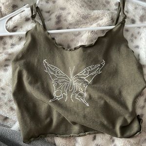 green bedazzled butterfly crop tank